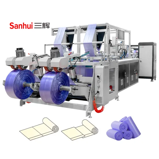 Automatic Tension Control Two-Line V-Fold Bottom Sealing Garbage Bag Roll Making Machine