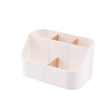 Modern Rectangular Plastic Storage Box with Dividers - Small Desktop Organizer for Makeup Brushes & Tools