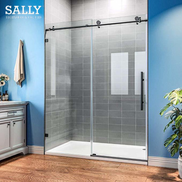 Puerta de ducha corredera sin marco de vidrio de 10 mm de Sally Matt-Black 10 mm