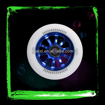 Customized TW05 110mm High Rebound White PU CNC 10 Spoked Blue Aluminum Hub Skate Wheel