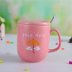 High Quality Ceramic Mug with Spoon and Lid