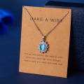 1PC Gorgeous Natural Stone Dolphin Flower Shining Rhinestone Link Chain Necklace With MAKE A WISH Cardboard Charm Jewelry Gift