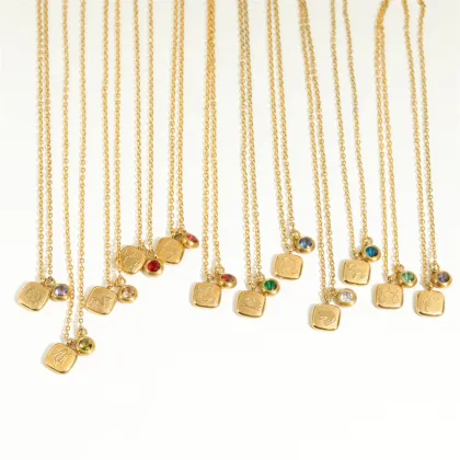 Waterproof 18K Gold Plated Zodiac Necklaces with Stainless Steel, 12 Zodiac Signs, Zircon Birthstone Pendant - INS Jewelry