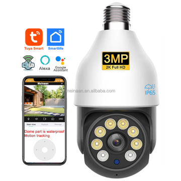 3MP Smart Life Outdoor WiFi CCTV Bulb Camera PTZ 360 Tuya Security