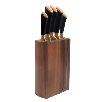 5pcs Titan beschichtetes Edelstahl 3CR13 Klinge Weiches Touchgriff mit Holzblock