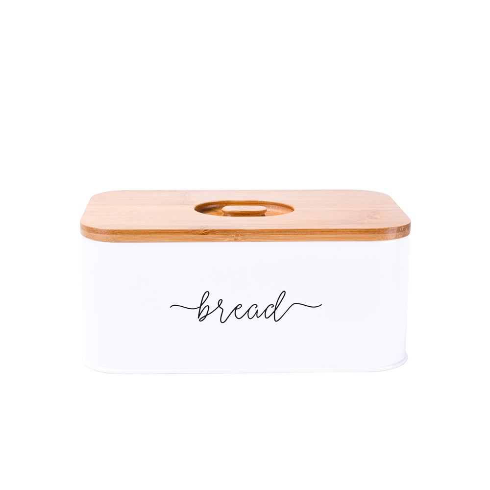 Petite boîte à pain rectangle avec couvercle en bois
