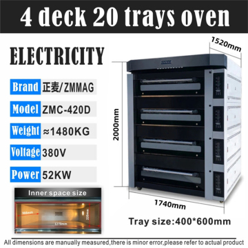 Electric 4 Deck 20 Trays Stainless Steel Baking Oven for Bakery Equipment