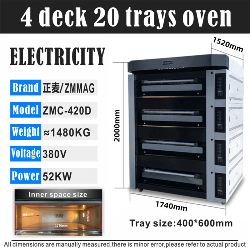 Electric 4 Deck 20 Trays Stainless Steel Baking Oven for Bakery Equipment