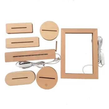 Custom Oval Round Rectangle Wood Base LED Night Light with Photo Frame, USB/Battery Power and Remote for Acrylic Plates