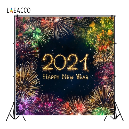 Laeacco 2021 Colorful Firework Firecracker New Year Photography Backdrop Party Banner Poster Photo Background For Photo Studio