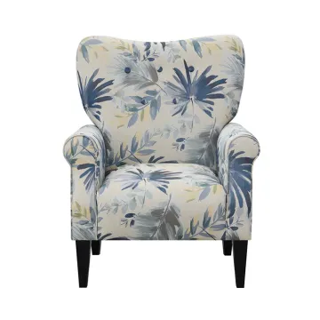 Living Room Chairs Blue Multi Fabric Armed Accent Chair with Solid Wood Legs CX638F