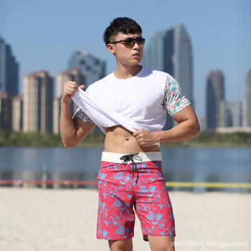 Digital Print Contrast Color Fitted Waistband Swimming Short