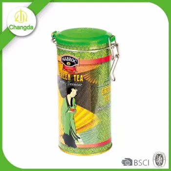 Manufactual cheap price round shape packaging tea metal box with plastic hinge lid