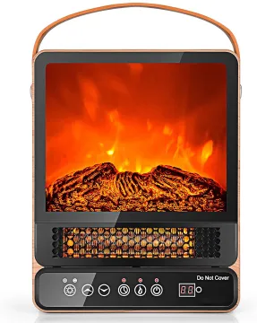 Portable Glass Screen with Realistic Flame Effect - 1500W Heater Electric Fireplace with Overheat Safety