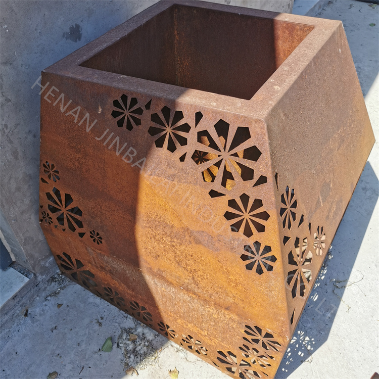 High precision customized corten steel square cube planter