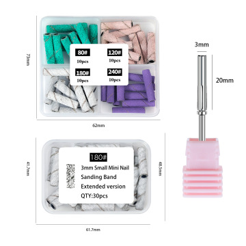 Mini bandas de lijado de 3 mm configuradas para brocas de uñas y eliminación de gel