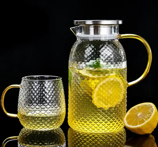 embossed glass jug water coffee juice pitcher set