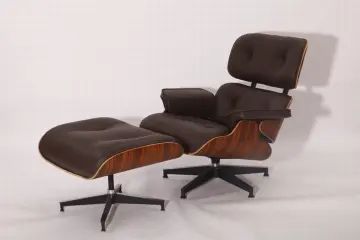 Rosewood Eames leather lounge chair and ottoman