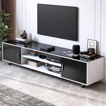 Modern Living Room Tempered Glass Black TV Table with Drawers