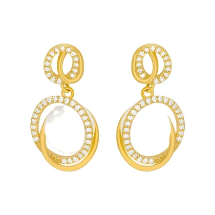 Lan Guang Fashion Trend Opal Stone Flower Pendant Earrings