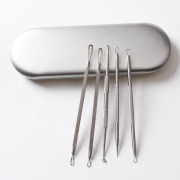 High Quality Silver Portable 5-Piece Pimple Extractor Acne Blackhead Remover Tool Kit