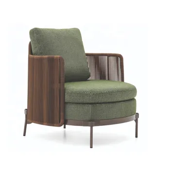 Stainless Steel Lounge Chair with Gold Base and Weaving Rope for Modern Outdoor Italian Design