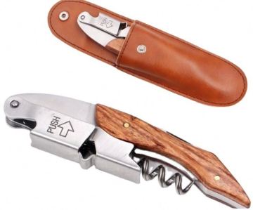 Corkscrew ของบริกรที่เปิดไวน์มืออาชีพพร้อมมือจับ Rosewood และซองหนังโบนัส