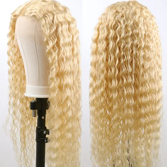 613 deep wave 180% density 100 percent human hair wig afro kinky curly virgin brazilian front lace wig for sale