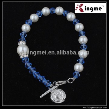 Pearl with Crystal beads wrist rosary bracelet