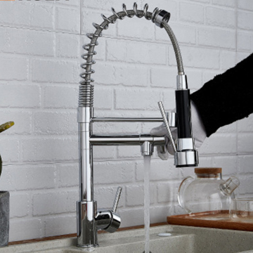 High-Quality Brass Spring Kitchen Faucet with Pull-Down Tap