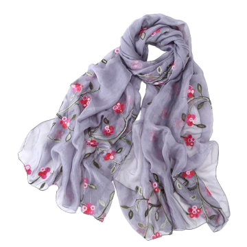 Women's Rose Embroidery Cotton Scarf - Floral Shawl Wrap Hijab