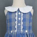 Girls Blue Cotton Flannel Plaid Ruffle Dress