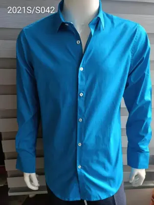 High Quality Sky Blue Solid Color Men's Shirts