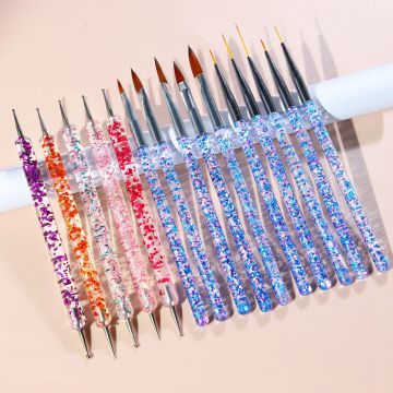 Professional High-Quality Nail Brush Set with Industrial Metal Handle for UV Gel Painting and Cosmetic Art Style