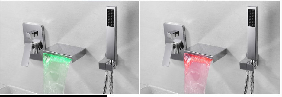 Baño Dos funciones Montado en la pared LED Latón Grifo para bañera Mezclador de grifo oculto oculto