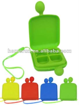 4-grid pill box with cord/pill container with cord