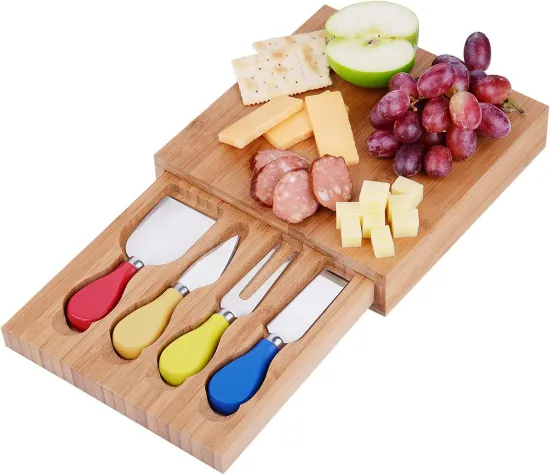 Small Wine And Cheese Platter Knife Board Set With Slicer