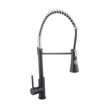 Black Kitchen Deck Mounted Mixer Tap with 360 Degree Rotation and Sprayer Nozzle