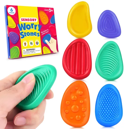 Autism-Friendly Calming Tools: 6-Pack Textured Soft Worry Stones for Stress Relief and Anxiety Management in Kids