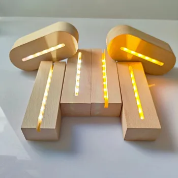 USB Wooden Base LED 3D Night Light - Round Oval Wood for Acrylic