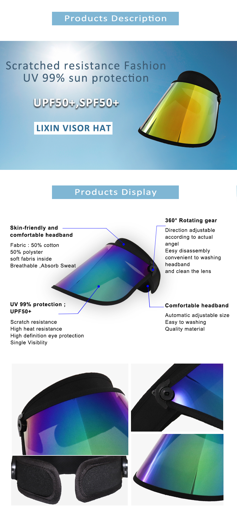 Blue Visor Factory Wholesale Pc Visor Hat Uv Protection