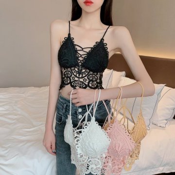 Korean Girl Sweet White Camisole with Lace and Hollow Out Design