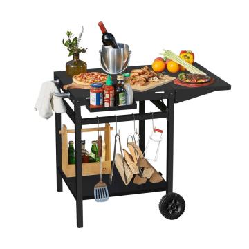 Multifunctional Kitchen Cart with Double-Shelf Versatile Grilling Table Outdoor Movable Dining Cart Trolley