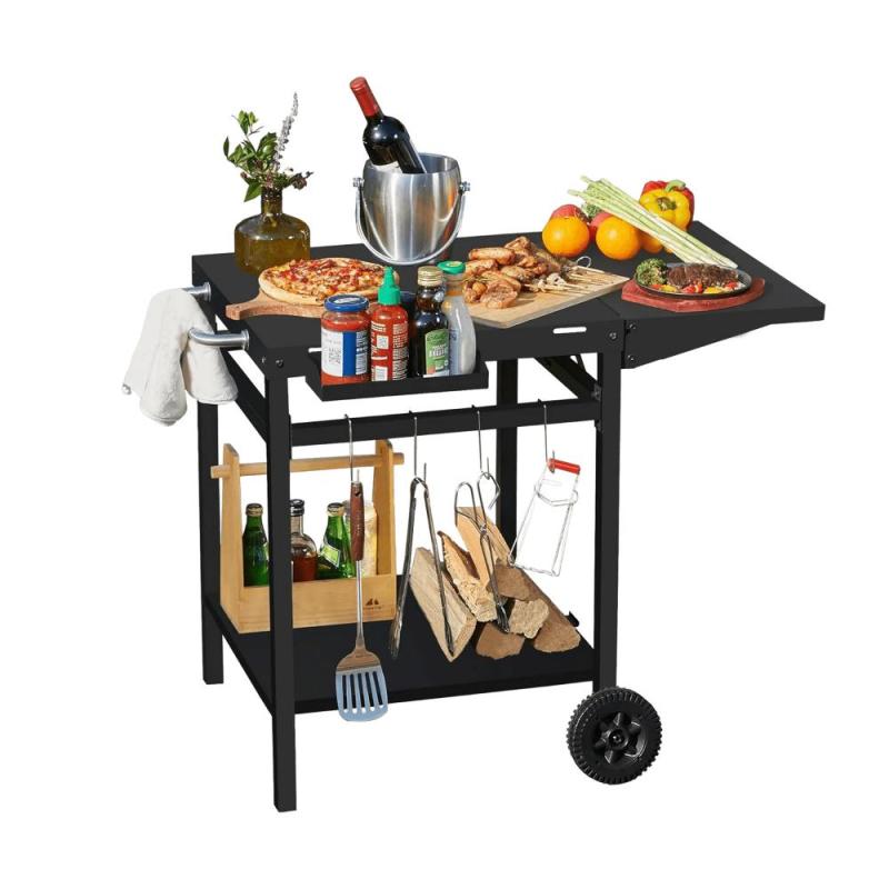 Multifunctional Kitchen Cart with Double-Shelf Versatile Grilling Table Outdoor Movable Dining Cart Trolley