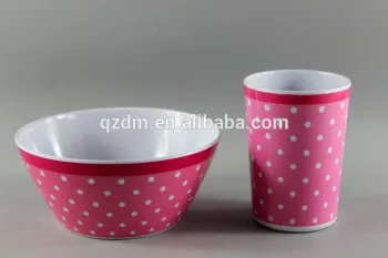 Pink Design Melamine Round Salad Bowl And Tumbler Set