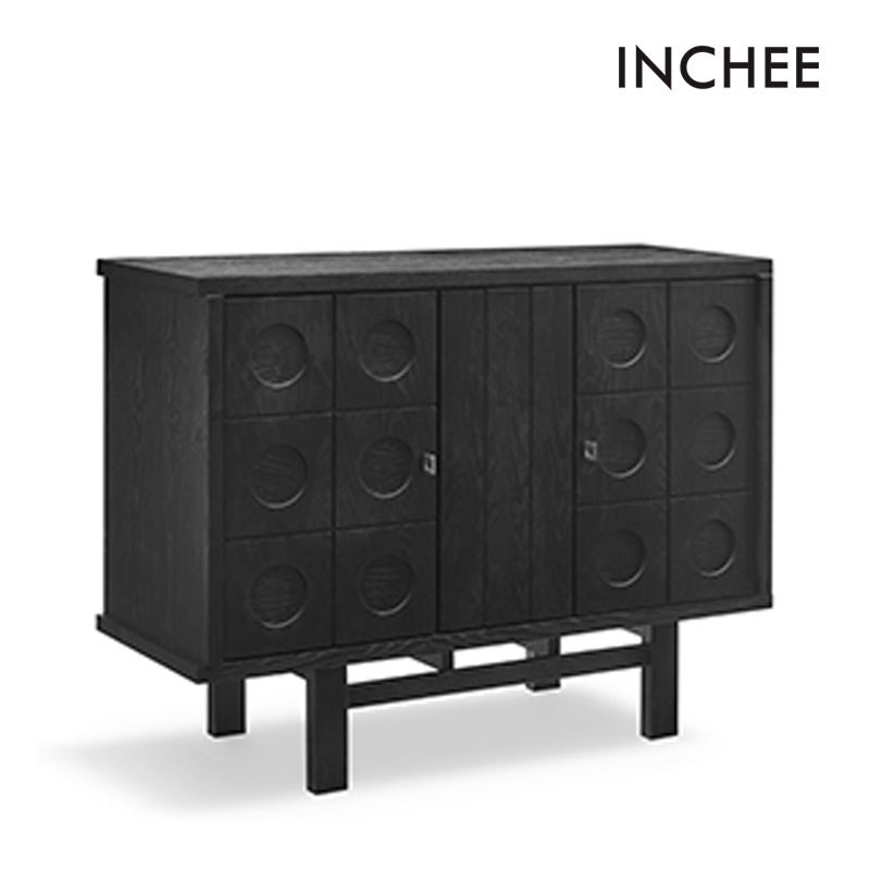 Black Solid Wood Sideboard Kitchen Storage Cabinet