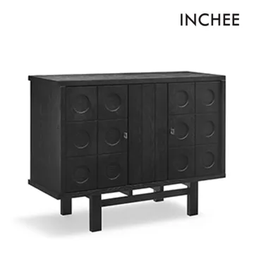 Black Solid Wood Sideboard Kitchen Storage Cabinet