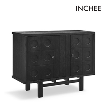 Kabinet Penyimpanan Dapur Sideboard Kayu Pepejal Hitam