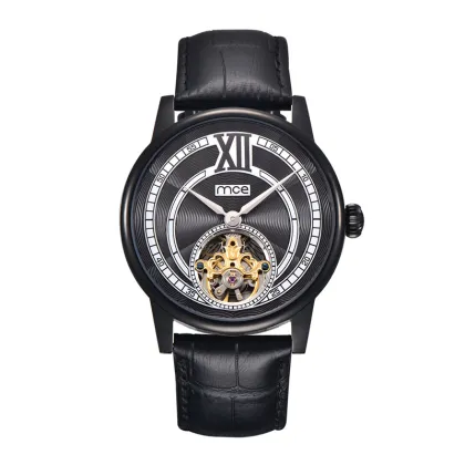 Stainless Steel Automatic Watch Genuine Leather Skeleton Mechanical Watches