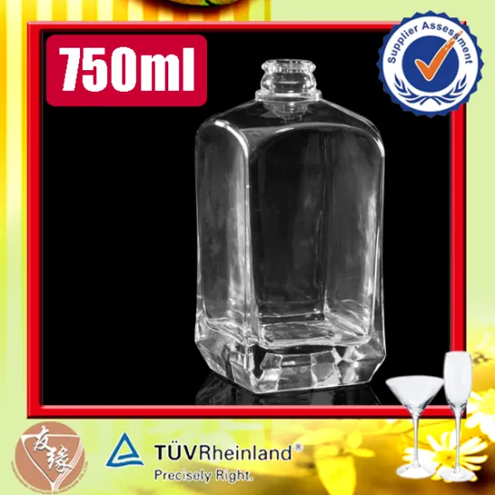 Packaging usd square high white clear glass gin bottles 750ml glass